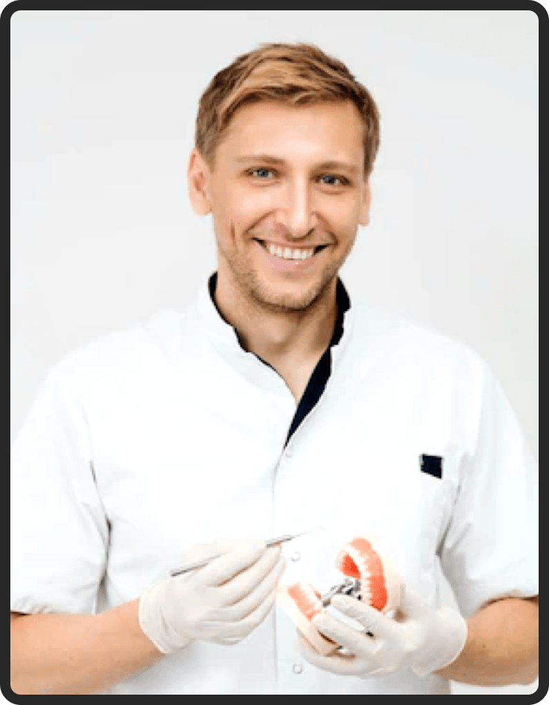 Dental professional presenting oral health
